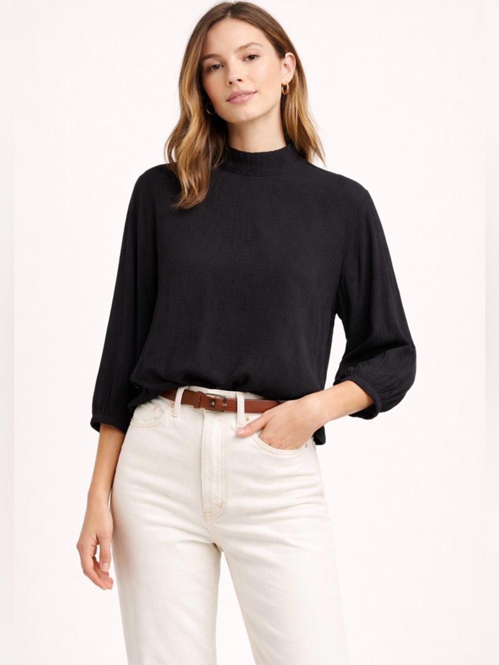 NWT Everlane Black Mockneck Bubble Top Cupro XS Petite Classic Work